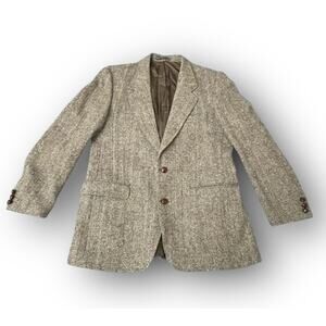 Vintage Harris Tweed Blazer Men’s 40 Gray Herringbone Wool Sport Coat Handmade